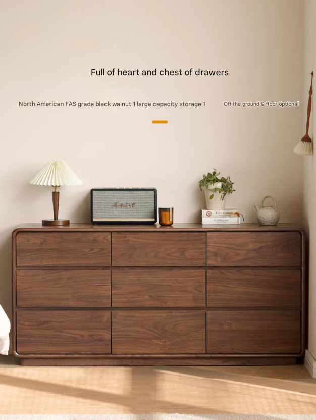 Black Walnut, Sandalwood Solid Wood Storage Cabinet Chest of Drawers