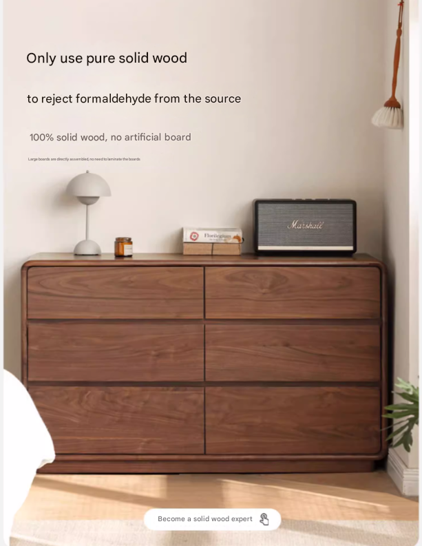 Black Walnut, Poplar Solid Wood Storage Cabinet Chest of Drawers