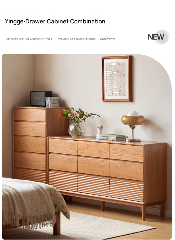 Cherry Solid Wood Chest of Drawers, Drawer Cabinet