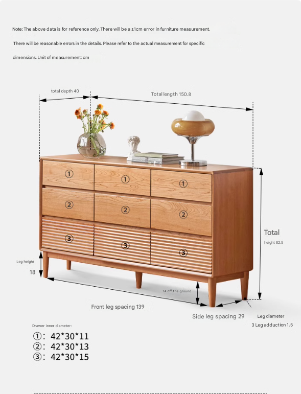 Cherry Solid Wood Chest of Drawers, Drawer Cabinet