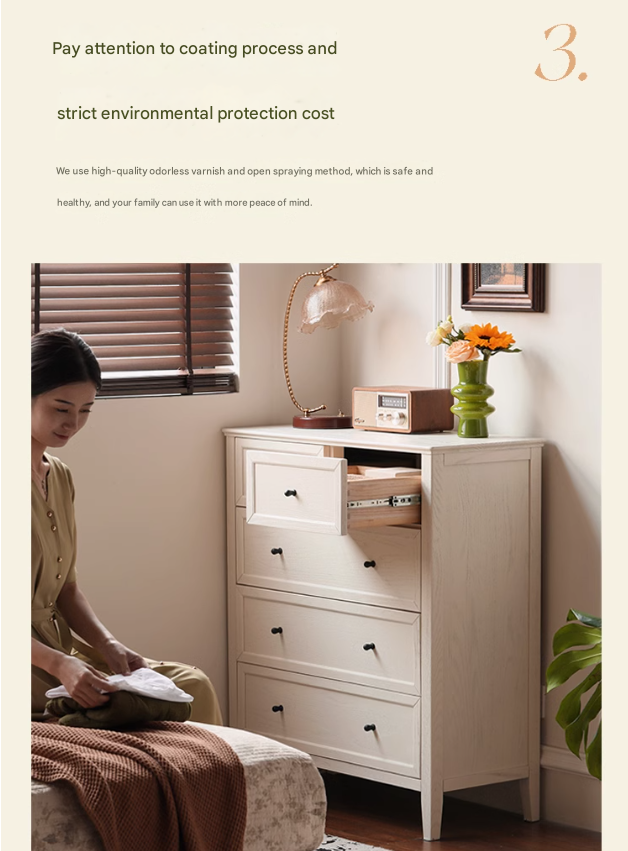 Rubberwood, Oak Solid Wood American Style Chest of Drawers