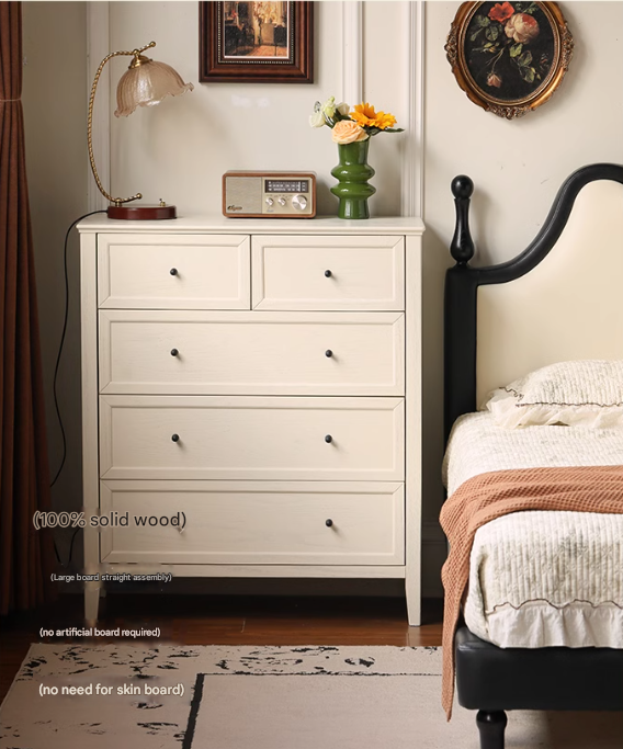 Rubberwood, Oak Solid Wood American Style Chest of Drawers