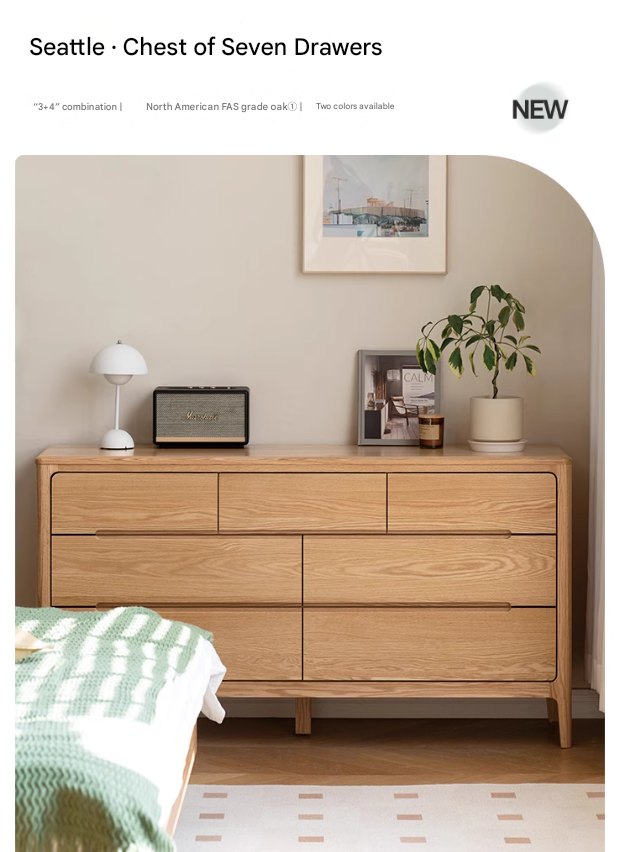 Oak Solid Wood Seattle Wide Chest of Drawers