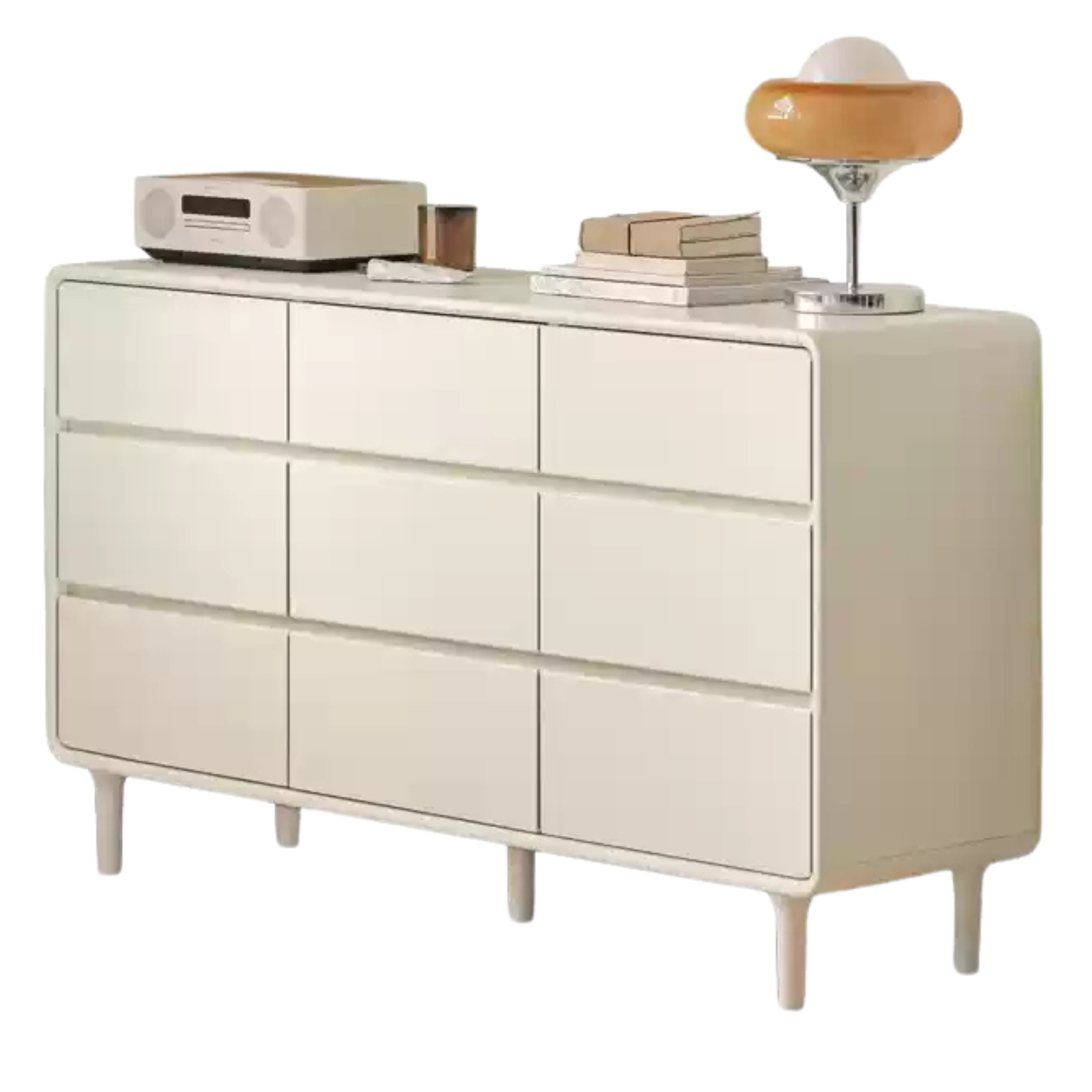 Solid Rubberwood Solid Wood Milky Cream Style Chest of Drawers