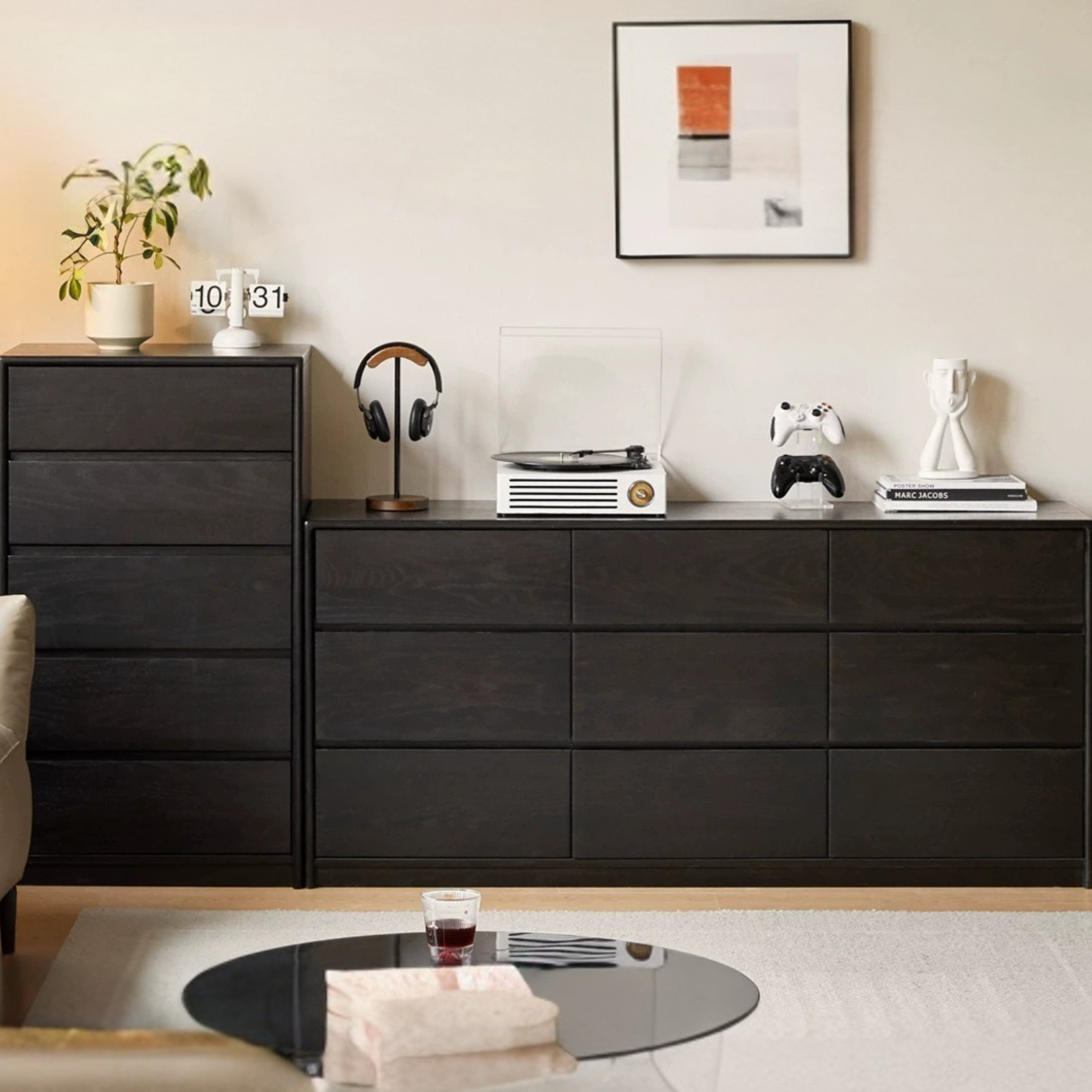 Oak Solid Wood Black Chest of Drawers