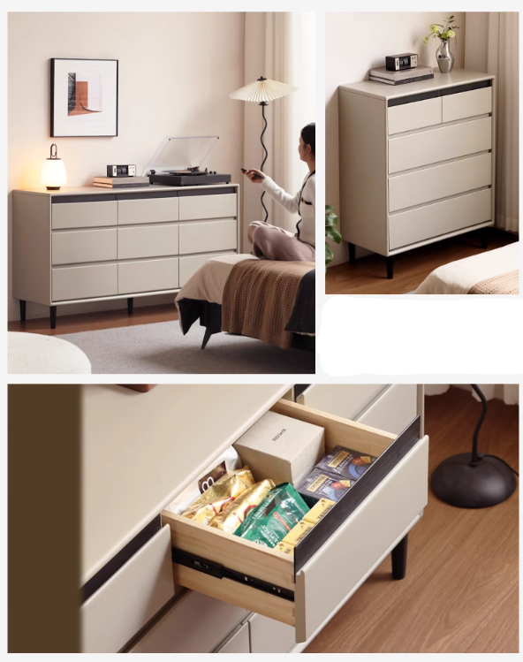 Tulipwood , Solid Rubberwood Light Luxury Gray Chest of Drawers.