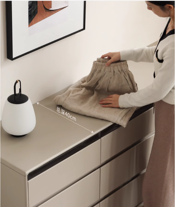 Poplar, Solid Rubberwood Light Luxury Gray Chest of Drawers.