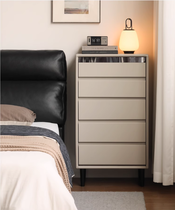 Poplar, Solid Rubberwood Light Luxury Gray Chest of Drawers.