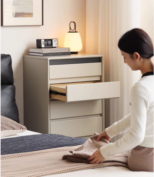 Poplar, Solid Rubberwood Light Luxury Gray Chest of Drawers.