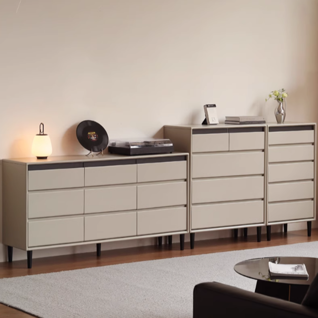 Poplar, Solid Rubberwood Light Luxury Gray Chest of Drawers.