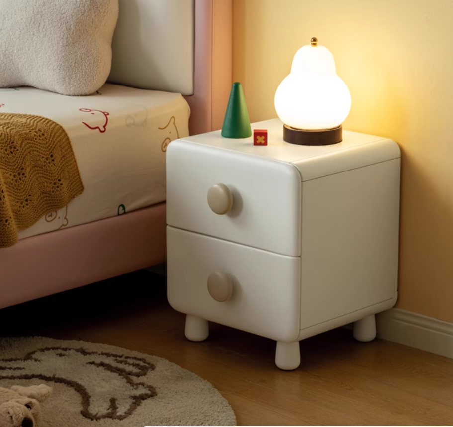 Rubber Solid Wood Cream Style Locker Children's Nightstand
