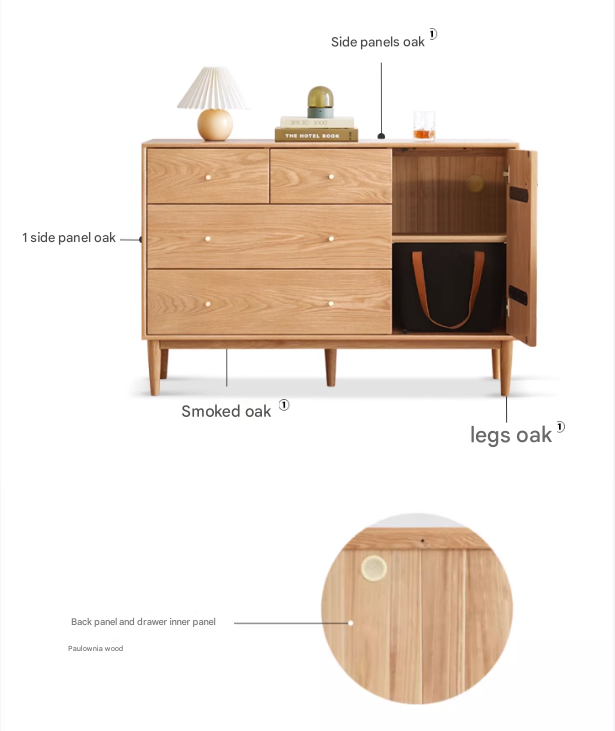 Oak Solid Wood Rattan Storage Cabinet