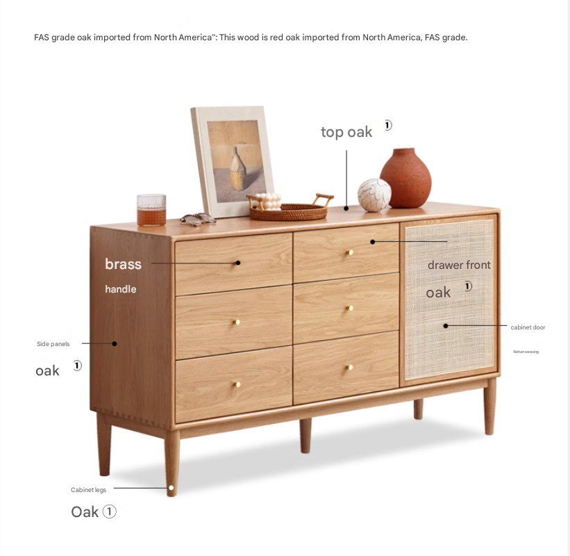 Oak Solid Wood Rattan Storage Cabinet