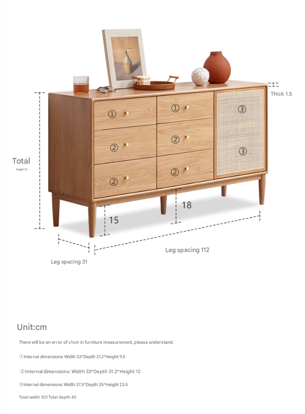 Oak Solid Wood Rattan Storage Cabinet