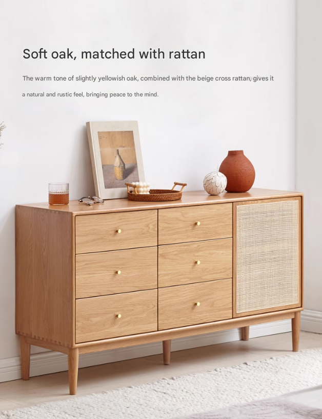 Oak Solid Wood Rattan Storage Cabinet