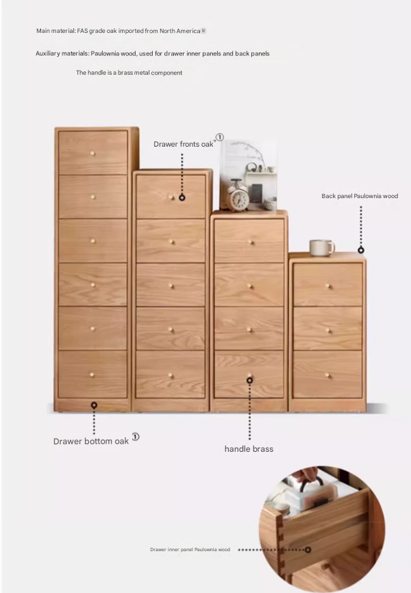 Oak, Beech Solid Wood Side Cabinet, Multi-Functional Storage