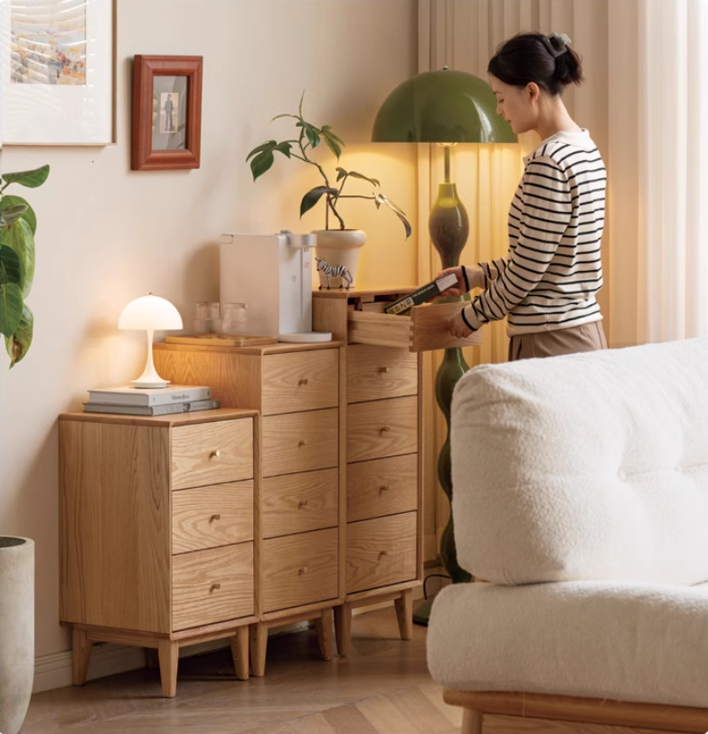 Oak Solid Wood Side Cabinet, Multi-Functional Storage.