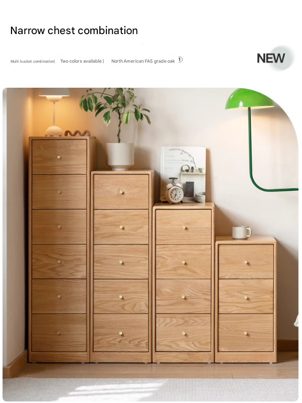 Oak Solid Wood Side Cabinet, Multi-Functional Storage.