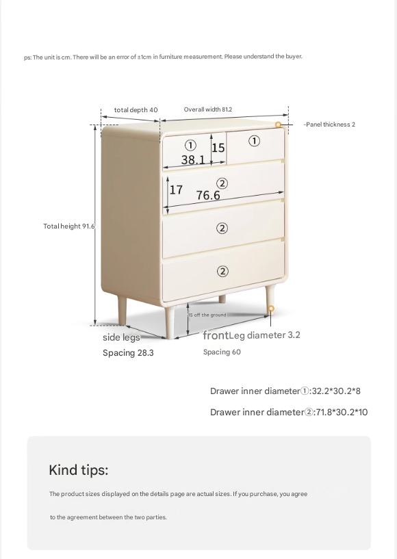Solid Rubberwood, Poplar Solid Wood Milky Cream Style Chest of Drawers