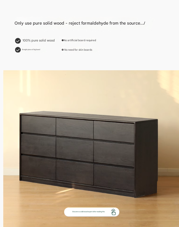 Oak Solid Wood Black Chest of Drawers