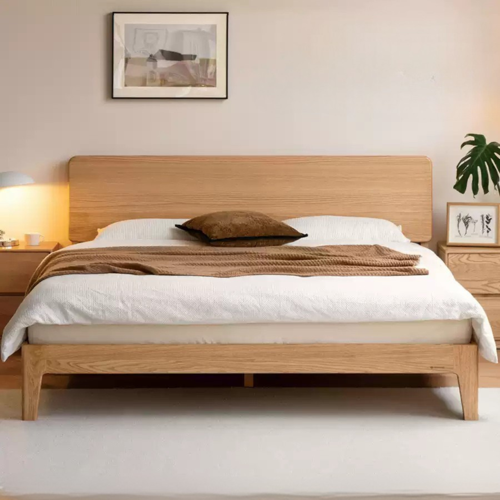 Oak, Ash Solid Wood High Head Board Bed