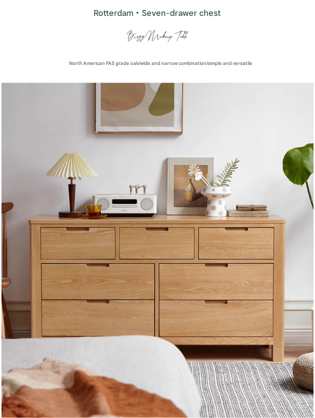 Oak Solid Wood, Solid Rubberwood Seven Drawers Drawer