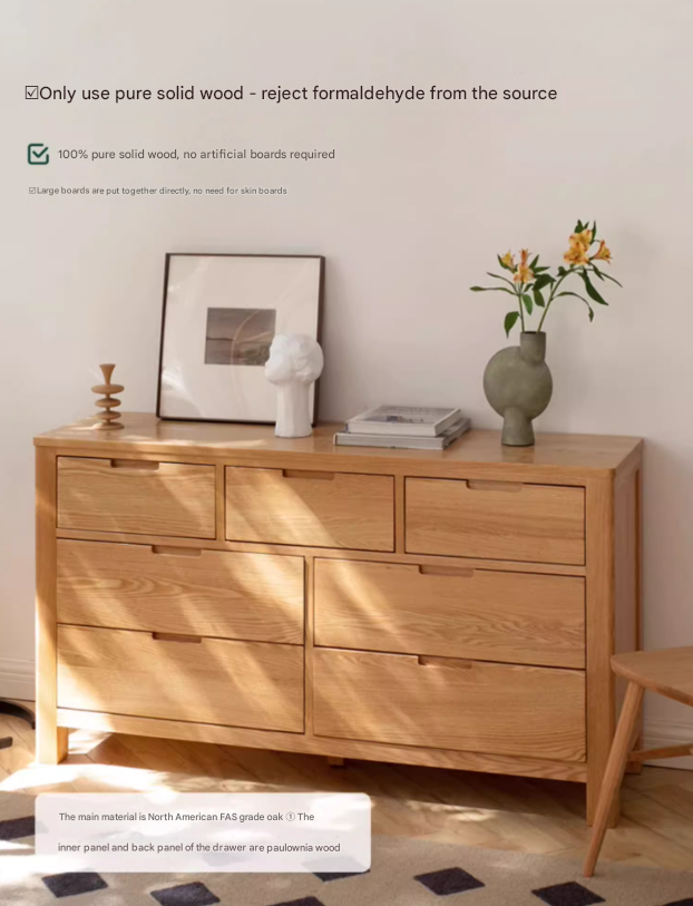 Oak Solid Wood, Solid Rubberwood Seven Drawers Drawer