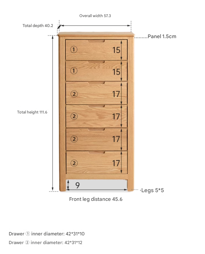 Oak Solid Wood, Solid Rubberwood Seven Drawers Drawer