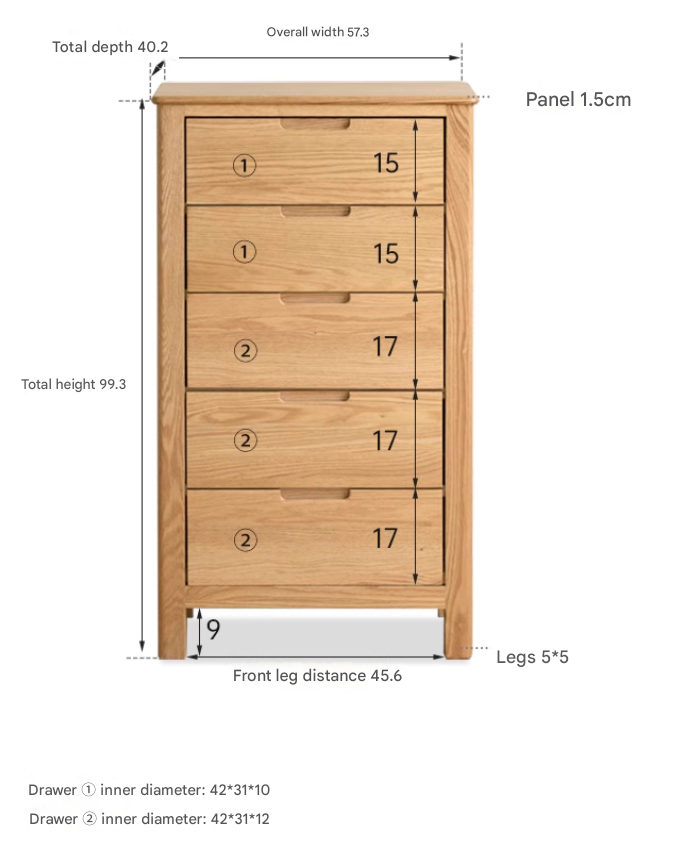Oak Solid Wood, Solid Rubberwood Seven Drawers Drawer
