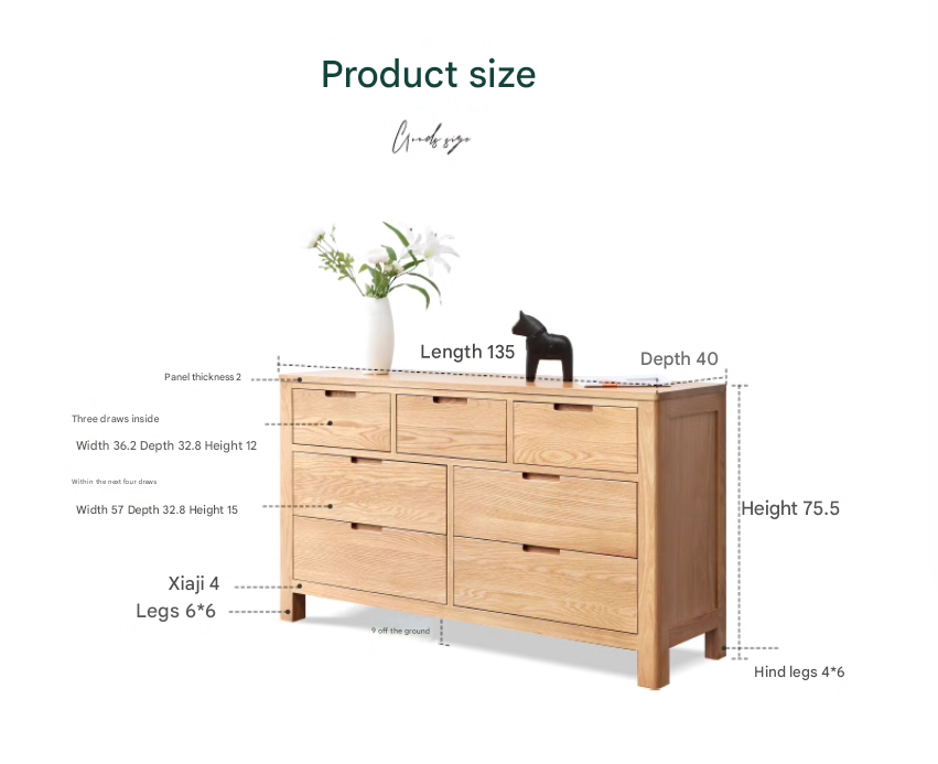 Oak Solid Wood, Solid Rubberwood Seven Drawers Drawer