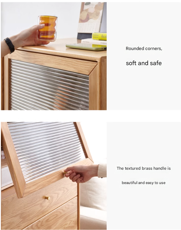 Oak Solid Wood Chest of Drawers Flip Glass Door