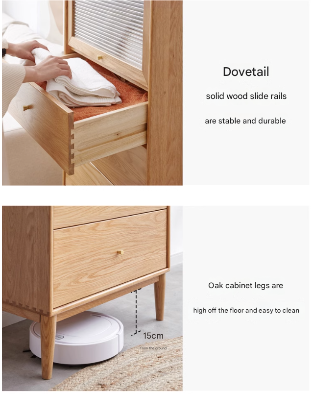 Oak Solid Wood Chest of Drawers Flip Glass Door
