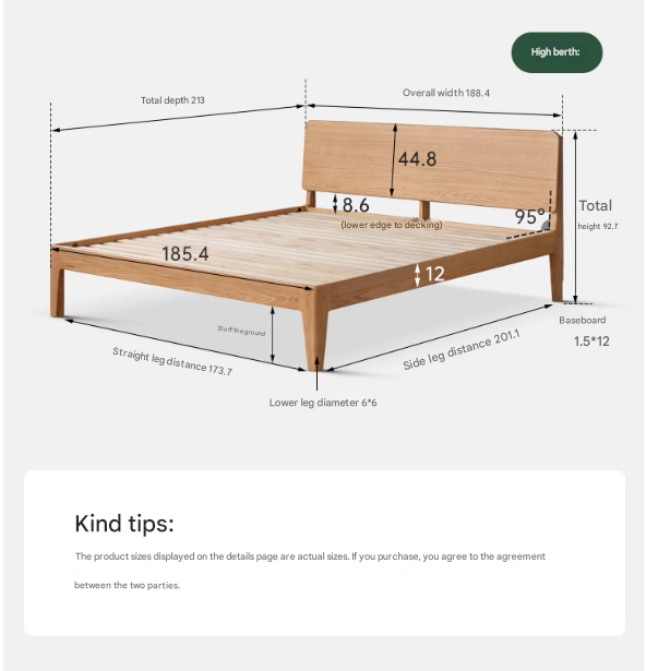 Oak, Ash Solid Wood High Head Board Bed