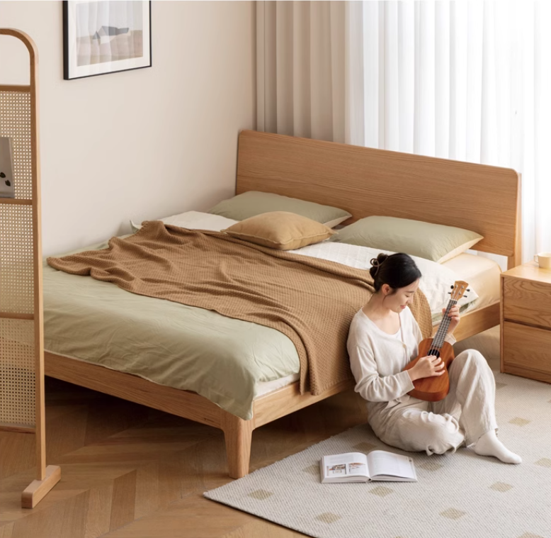 Oak, Ash Solid Wood High Head Board Bed