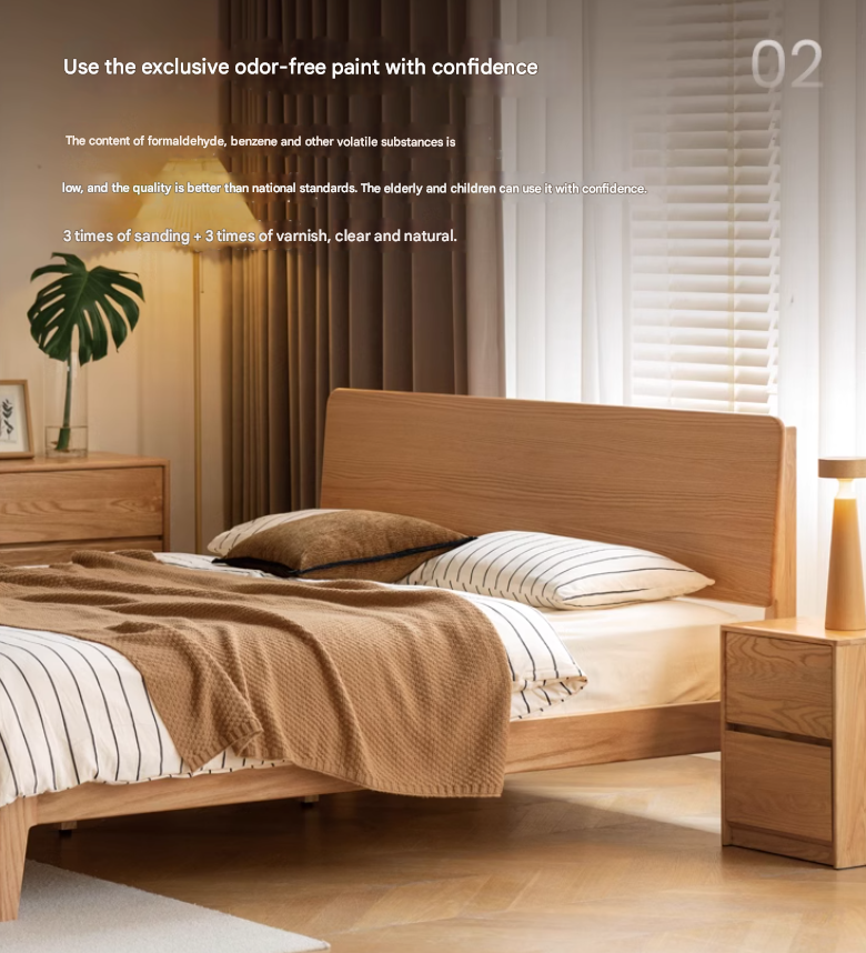 Oak, Ash Solid Wood High Head Board Bed