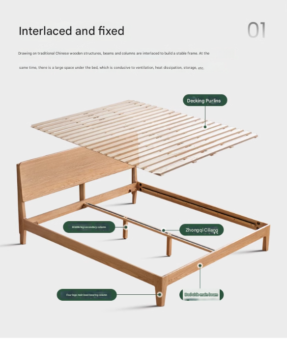 Oak, Ash Solid Wood High Head Board Bed