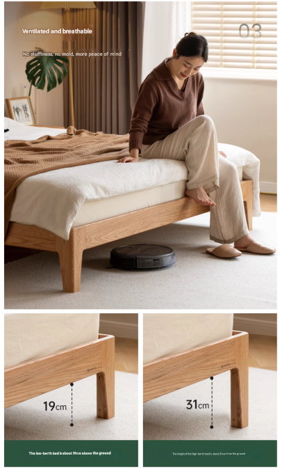 Oak, Ash Solid Wood High Head Board Bed