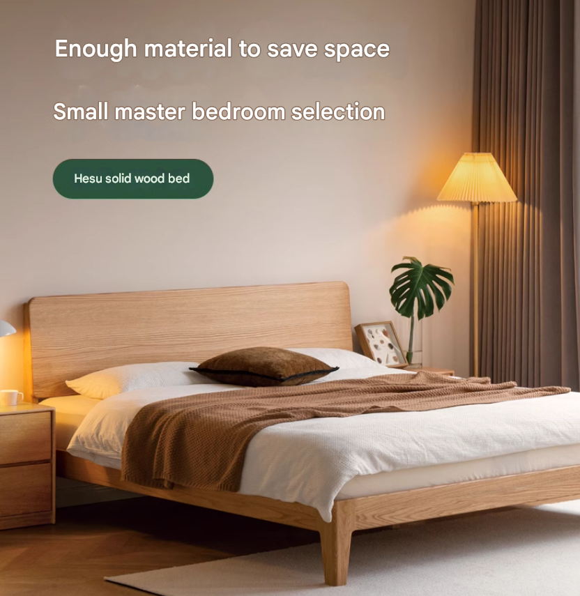 Oak, Ash Solid Wood High Head Board Bed