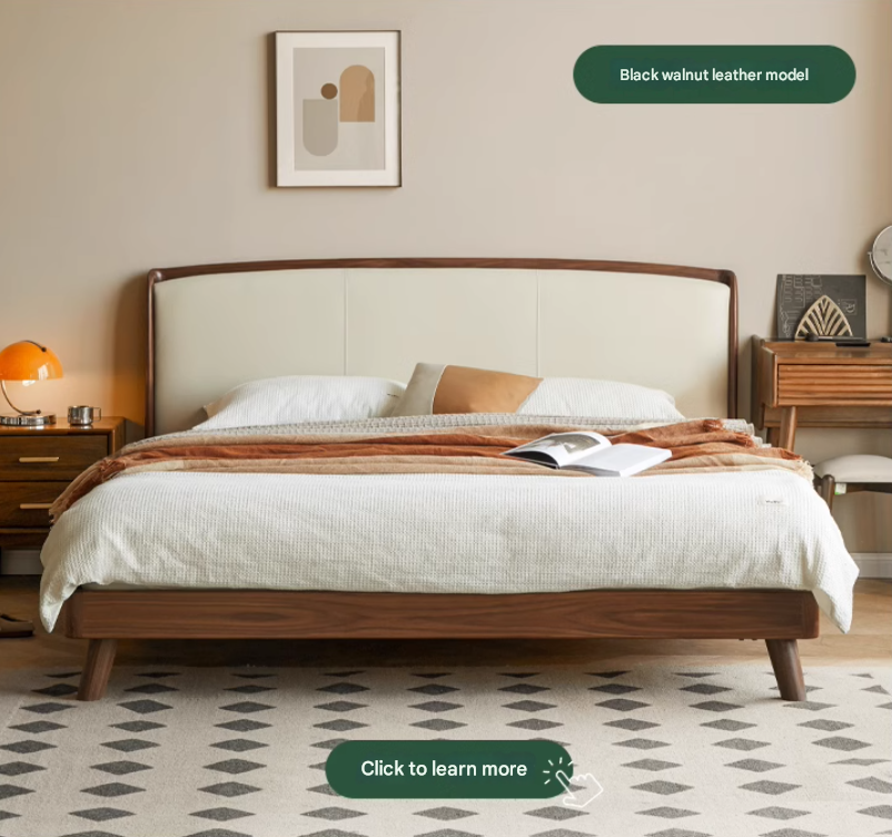 Oak Solid Wood Genuine Leather, Tech Fabric Bed