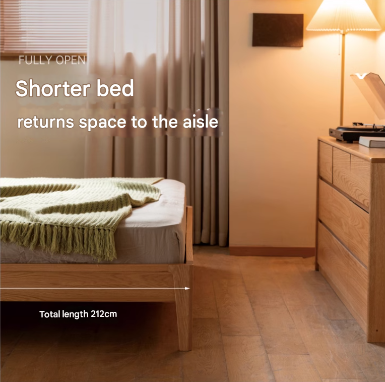 Oak Solid Wood Bed Modern Genuine Leather,Technology Cloth, Fabric