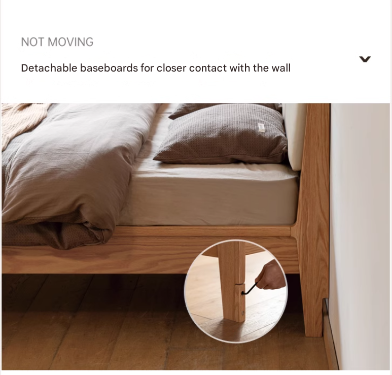 Oak Solid Wood Bed Modern Genuine Leather,Technology Cloth, Fabric