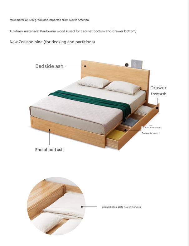 Ash, Oak, Black Walnut Solid Wood Box Bed Modern
