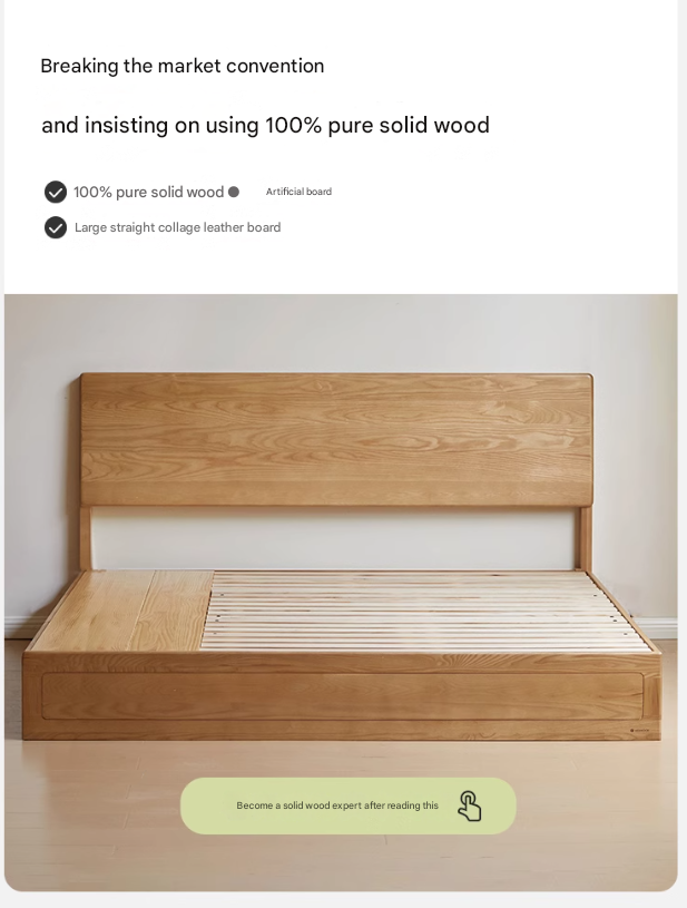 Ash, Oak, Black Walnut Solid Wood Box Bed Modern