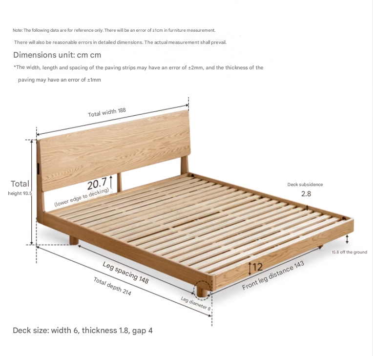Oak Solid Wood Modern Suspension Bed