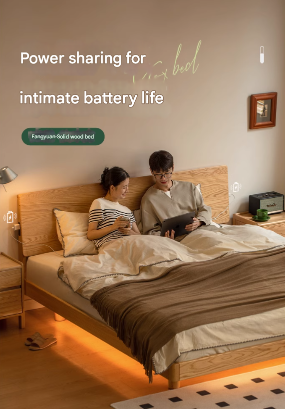 Oak Solid Wood Modern Suspension Bed