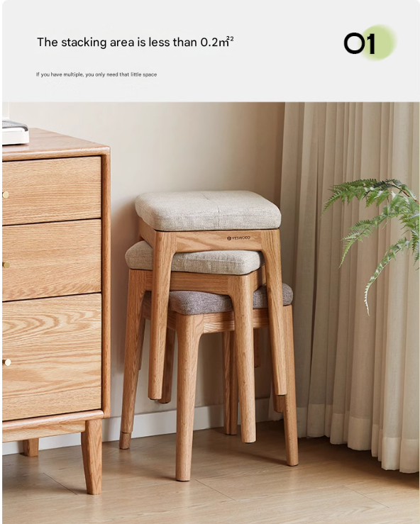 Oak Solid Wood Comfortable Soft Pack Dining Stool