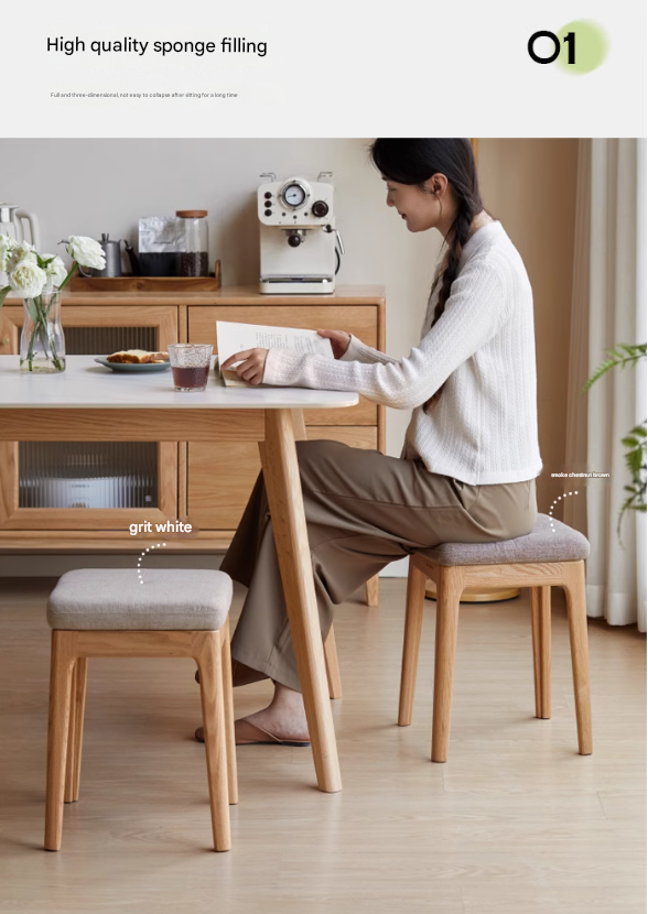 Oak Solid Wood Comfortable Soft Pack Dining Stool