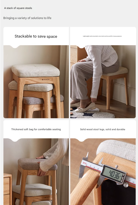 Oak Solid Wood Comfortable Soft Pack Dining Stool
