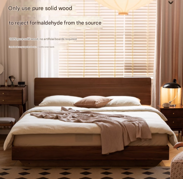 Black Walnut, Oak Solid Wood Suspended Luminous Box Bed