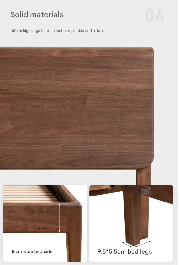 Black Walnut, Teak solid wood, Ach Solid Wood Bed Nordic Modern
